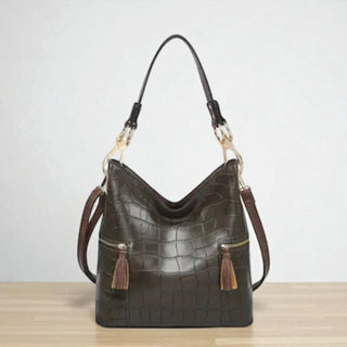 Rochelle Crocodile Print Hobo Bag - Olive