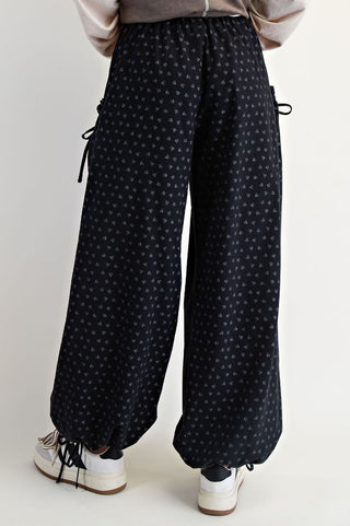 Texture Woven Mineral Washed Pants - Black