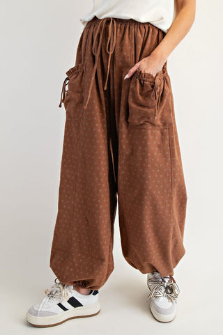 Texture Woven Mineral Washed Pants - Camel