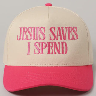 Jesus Saves I Spend Trucker Hat - Hot Pink