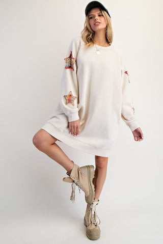 Star Patch Terry Dress - Ecru