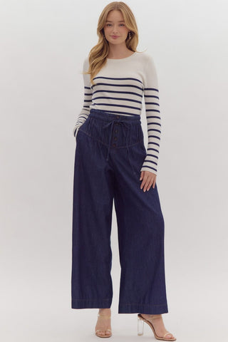High Waisted Wide Leg Dark Denim Pants