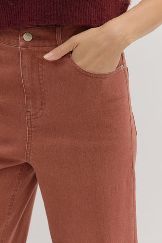 Ankle Length Pants with Embroidered Hem - Brick