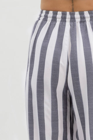 Stripe Print Wide Leg Pants - Black
