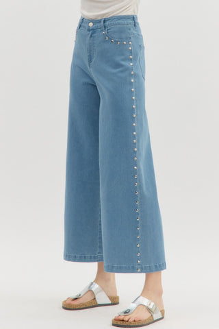 Light Denim Pants with Silver Studs