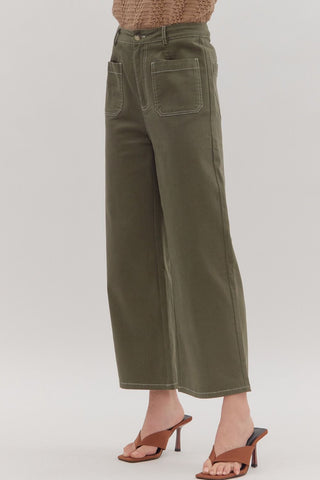 Olive High Waist Woven Pants