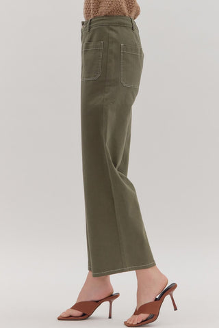Olive High Waist Woven Pants