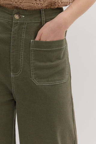 Olive High Waist Woven Pants