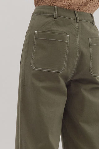 Olive High Waist Woven Pants