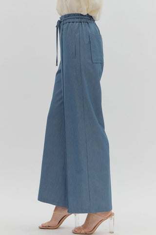 High-Waist Pintuck Pants - Light Denim