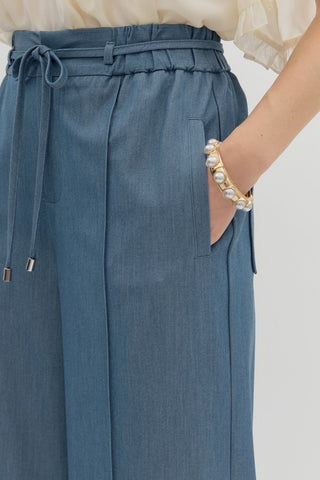 High-Waist Pintuck Pants - Light Denim