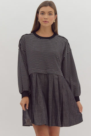 Pleated Striped Dress