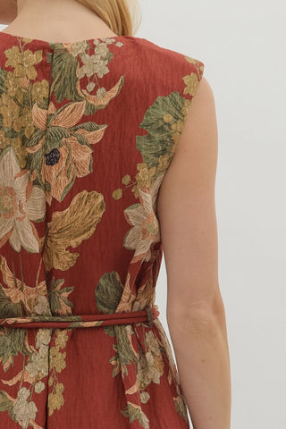 Floral Print Sleeveless Midi Dress - Rust
