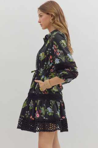 Puff Sleeve Ruffle Hem Floral Dress