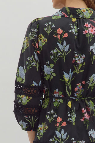 Puff Sleeve Ruffle Hem Floral Dress