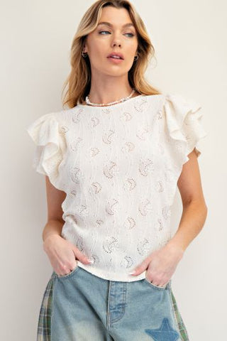 Wing Sleeves Lace Top - Natural