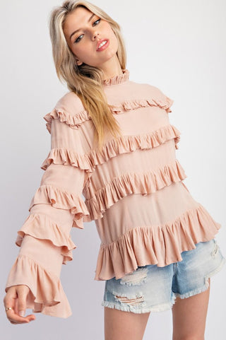 POLY CREPE TIERED BLOUSE-DOESKIN