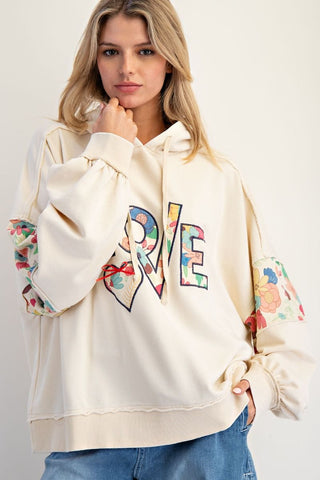 Love Patch Washed Terry Hoodie - Oatmeal