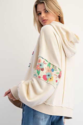 Love Patch Washed Terry Hoodie - Oatmeal