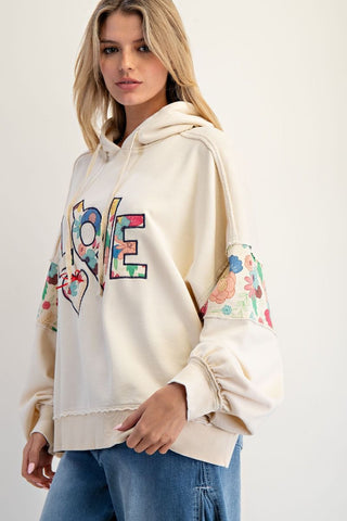 Love Patch Washed Terry Hoodie - Oatmeal