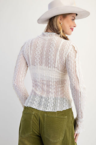 Long Sleeve Lace Fitted Top - Ivory