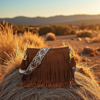 Sadie Suede Fringe Crossbody - Dark Brown