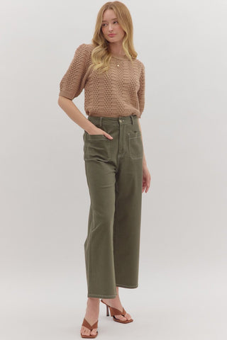 Olive High Waist Woven Pants